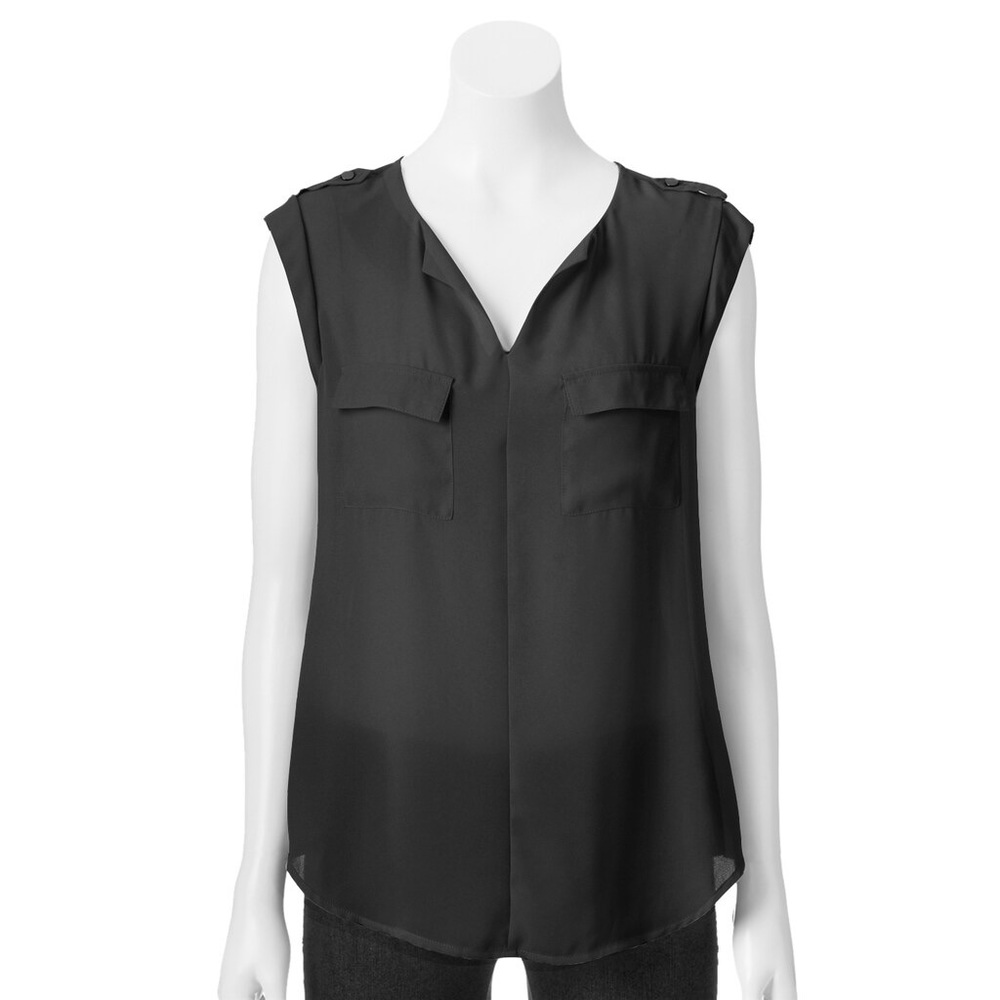Apt 9 Epaulet Splitneck Black Slightly Sheer Top